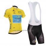 2014 Fahrradbekleidung Astana Lider Gelb Trikot Kurzarm und Tragerhose